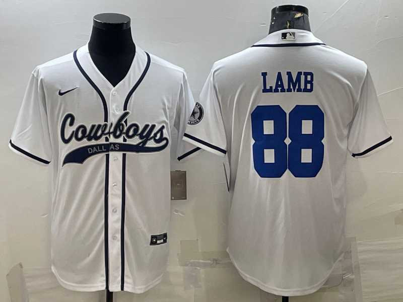 Men%27s Dallas Cowboys #88 CeeDee Lamb White With Patch Cool Base Stitched Baseball Jersey->dallas cowboys->NFL Jersey